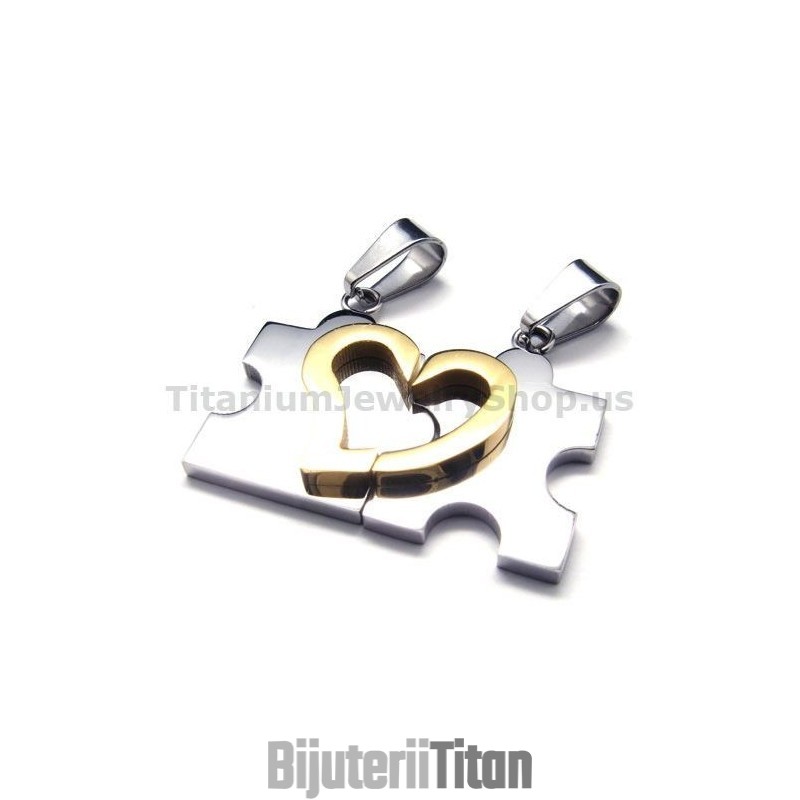 Pandantive Îndrăgostiți Din Titan (Argint) - Lanțuri Gratuite, Puzzle Cu Inimă Dulce Pandantive Îndrăgostiți Din Titan (Argint) - Lanțuri Gratuite, Puzzle Cu Inimă Dulce