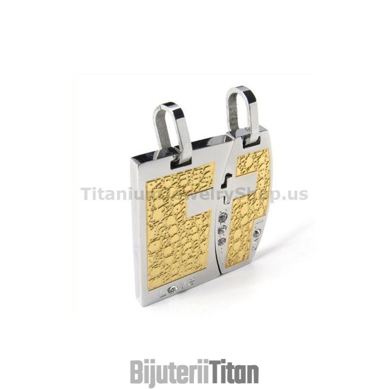 Pandantive Love Gloden Din Titan Pentru Îndrăgostiți Cu Lanțuri Fără Diamante