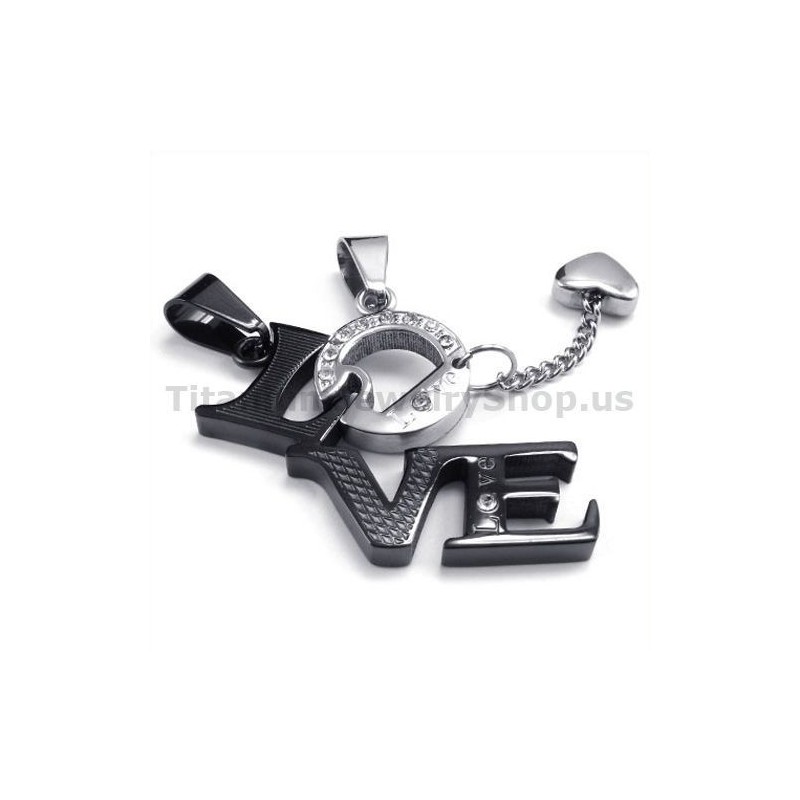 Pandantive Love Black Titanium Cu Lanțuri Fără Diamante Pandantive Love Black Titanium Cu Lanțuri Fără Diamante