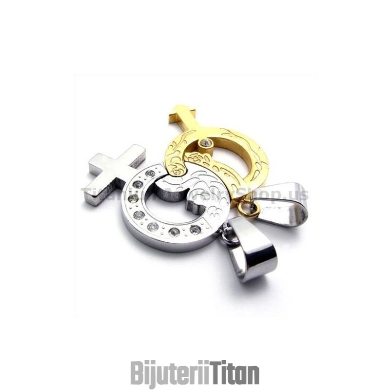 Pandantive Titanium Lovers Golden Cu Lanțuri Fără Diamante Pandantive Titanium Lovers Golden Cu Lanțuri Fără Diamante