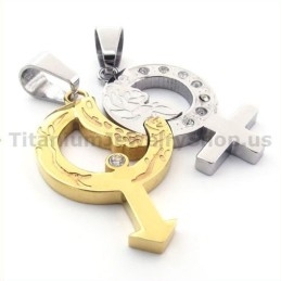 Pandantive Titanium Lovers Golden Cu Lanțuri Fără Diamante