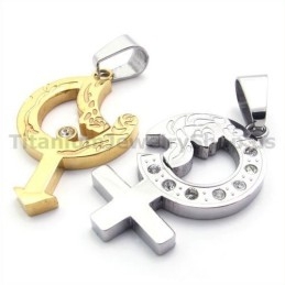 Pandantive Titanium Lovers Golden Cu Lanțuri Fără Diamante