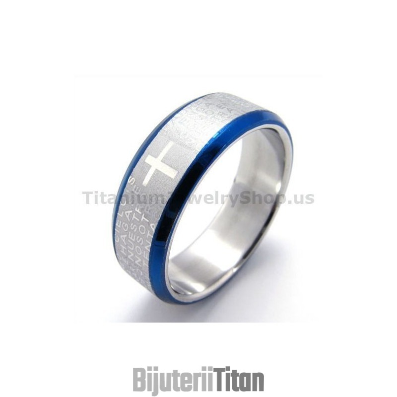 Inel De Titan Cu Cruce (Albastru)