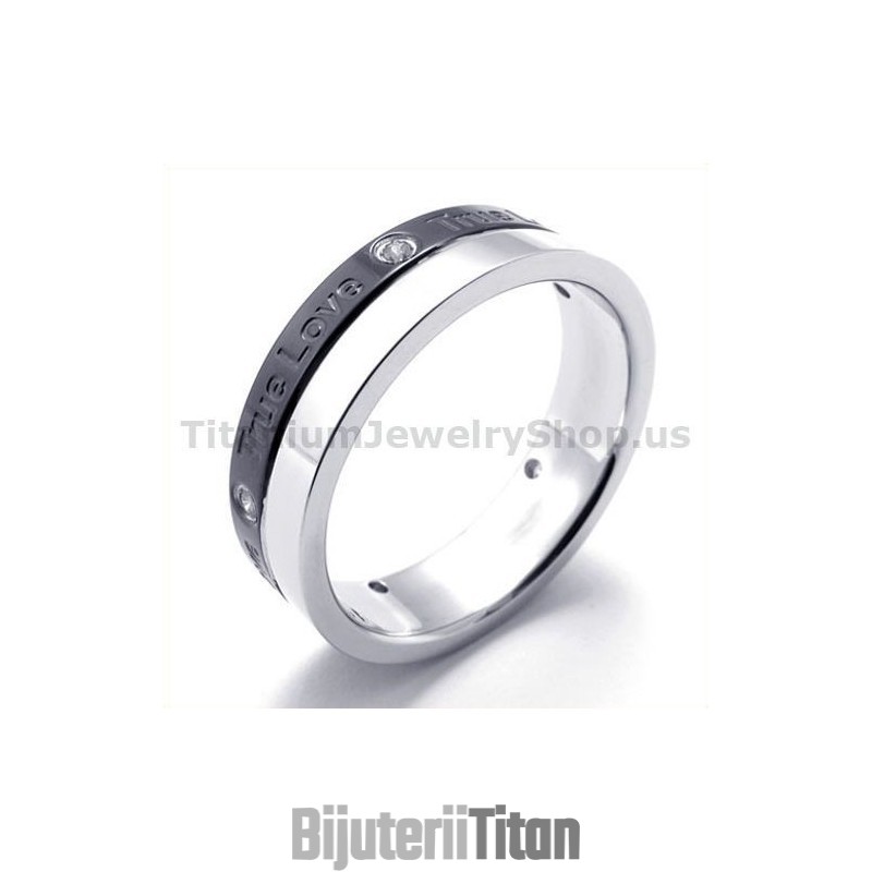Inel Din Titan Negru True Love Cu Diamant