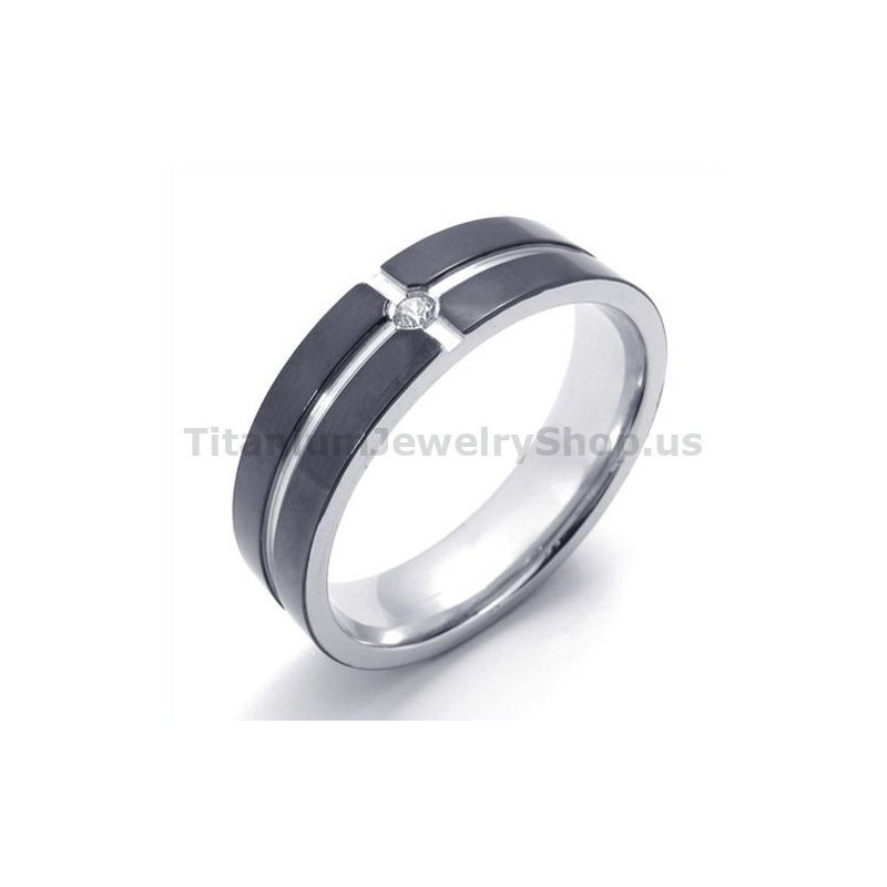 Inel Negru Din Titan Cu Diamant Inel Negru Din Titan Cu Diamant