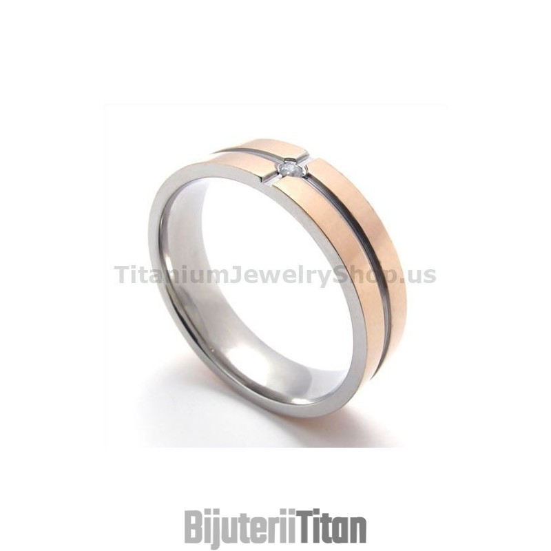 Inel Gloden Din Titan Cu Diamant