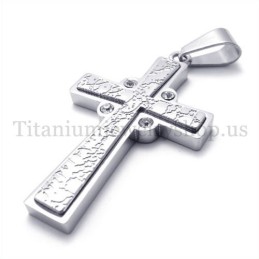 Pandantiv Cruce Din Titan Cu Două Straturi Și Diamant La Modă