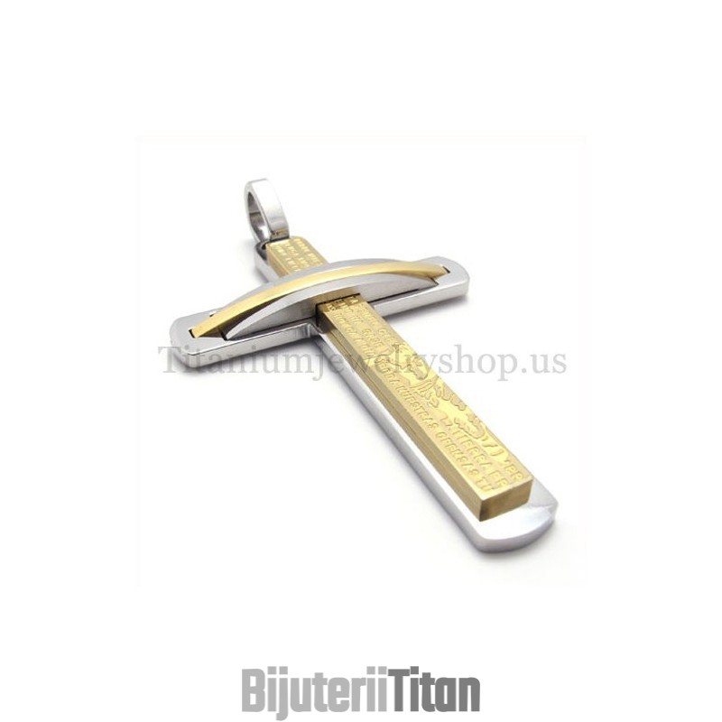 Pandantiv Cruce Din Titan, Două Straturi, Auriu, La Modă