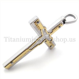 Pandantiv Cruce Din Titan, Auriu, Cu Isus Sculptat