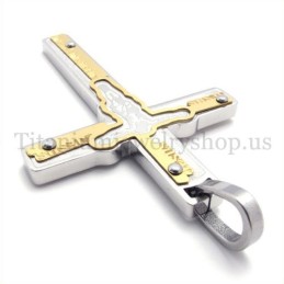 Pandantiv Cruce Din Titan, Auriu, Cu Isus Sculptat