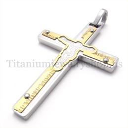 Pandantiv Cruce Din Titan, Auriu, Cu Isus Sculptat