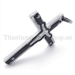 Pandantiv Cruce Din Titan Negru Cu Isus Sculptat