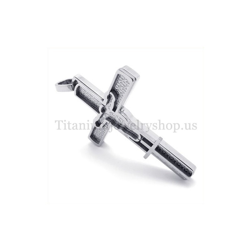 Pandantiv Cruce Din Titan Cu Model Sculptat De Isus Pandantiv Cruce Din Titan Cu Model Sculptat De Isus