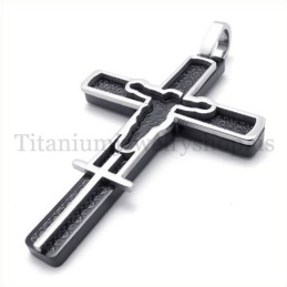 Pandantiv Cruce Din Titan Cu Model Isus Sculptat Negru