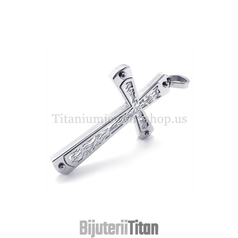 Pandantiv Cruce Din Titan La Modă Cu Model De Cruce Goală Încorporat Pandantiv Cruce Din Titan La Modă Cu Model De Cruce Goală Încorporat