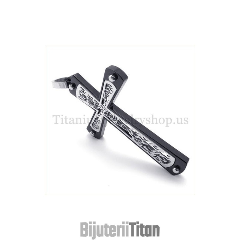 Pandantiv Cruce Din Titan, Model Negru Încorporat, Model De Cruce Goală, La Modă