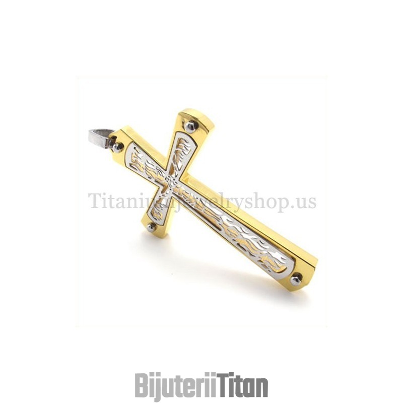 Pandantiv Cruce Din Titan, Model De Cruce Goală Încorporat În Aur Pandantiv Cruce Din Titan, Model De Cruce Goală Încorporat În Aur
