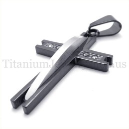 Pandantiv Cruce Din Titan Negru Cu Diamant La Modă