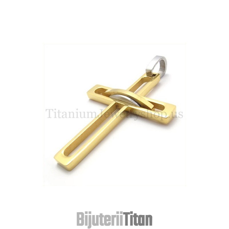 Pandantiv Cruce Din Titan, La Modă, Pentru Bărbat Nobil De Aur