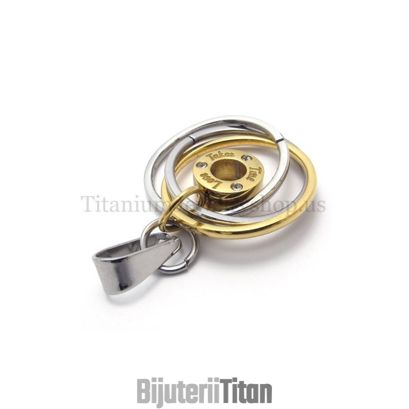 Inel Multiplu Din Aur Gravat Cu Pandantiv Din Titan „Take Time Love”