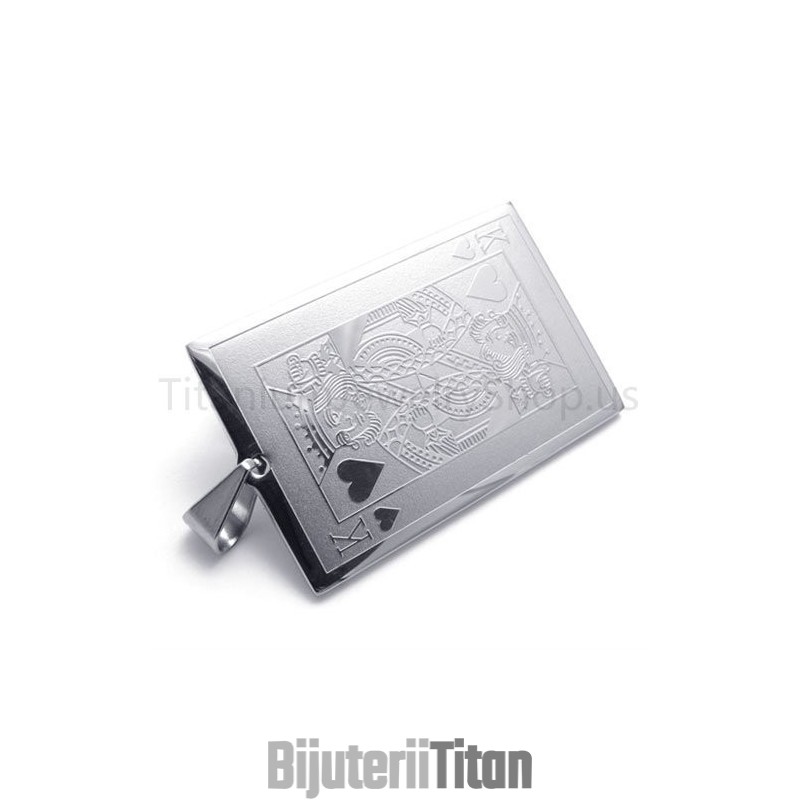Pandantiv Nou Din Titan Cu Cărți De Joc Argintii (K) Pandantiv Nou Din Titan Cu Cărți De Joc Argintii (K)