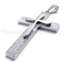Pandantiv Nou Din Titan Cu Cruce Argintie În Două Straturi