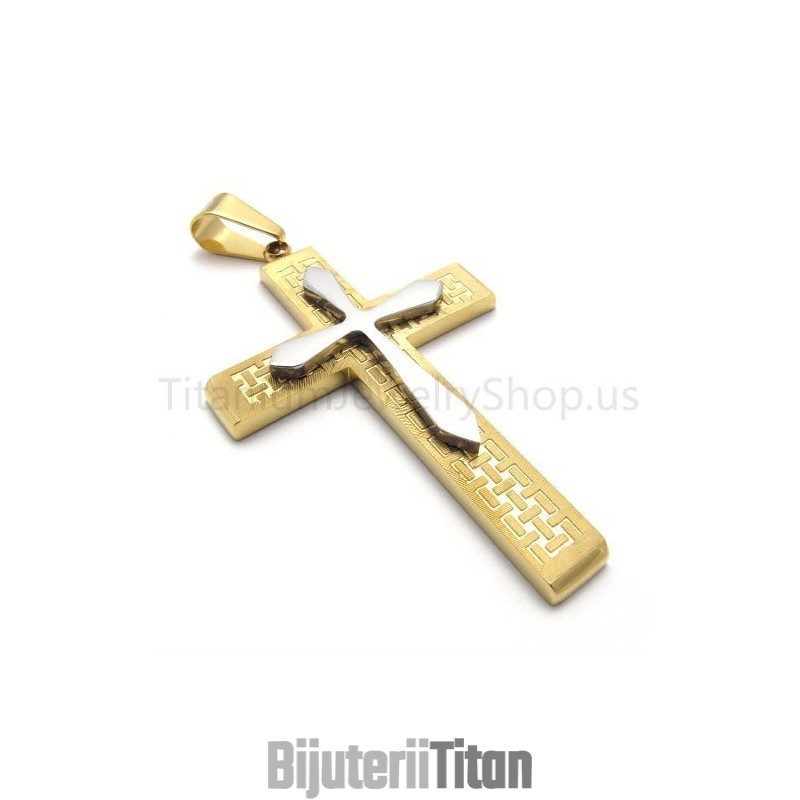 Pandantiv Nou Din Titan Cu Cruce Aurie În Două Straturi Pandantiv Nou Din Titan Cu Cruce Aurie În Două Straturi