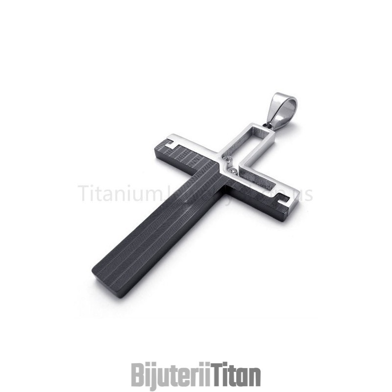 Pandantiv Nou Din Titan Cu Cruce Neagră Scobită În Interior Pandantiv Nou Din Titan Cu Cruce Neagră Scobită În Interior