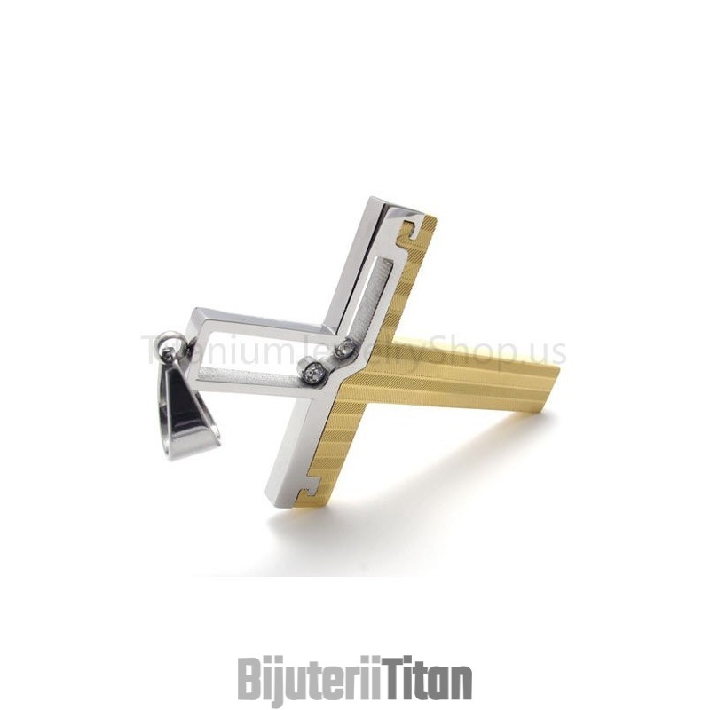 Pandantiv Nou Din Titan Cu Cruce Scobită În Două Tonuri Pandantiv Nou Din Titan Cu Cruce Scobită În Două Tonuri
