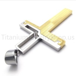 Pandantiv Nou Din Titan Cu Cruce Scobită În Două Tonuri