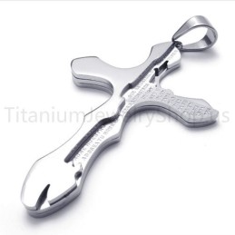 Pandantiv Nou Din Titan Cu Cruce, Sculptat Cu Litere Argintii