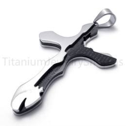 Pandantiv Nou Din Titan Cu Cruce Și Litere Sculptate În Două Tonuri