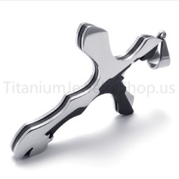 Pandantiv Nou Din Titan Cu Cruce Și Litere Sculptate În Două Tonuri