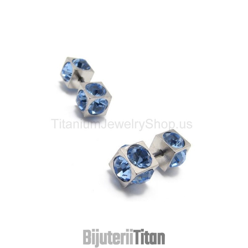 Cercei Cu Diamante Albastre Încrustate În Titan - Boxes