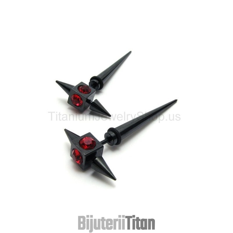 Cercei Din Titan Negru Cu Diamant Roșu Cercei Din Titan Negru Cu Diamant Roșu