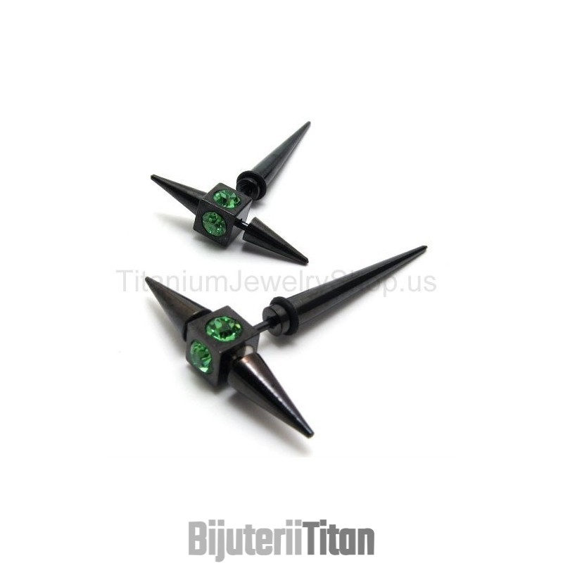 Cercei Din Titan Negru Cu Diamant Verde