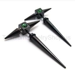 Cercei Din Titan Negru Cu Diamant Verde