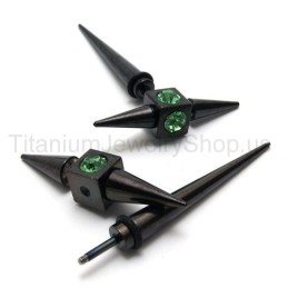 Cercei Din Titan Negru Cu Diamant Verde