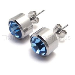 Cercei Argintii Tank Din Titan Și Diamante Albastre
