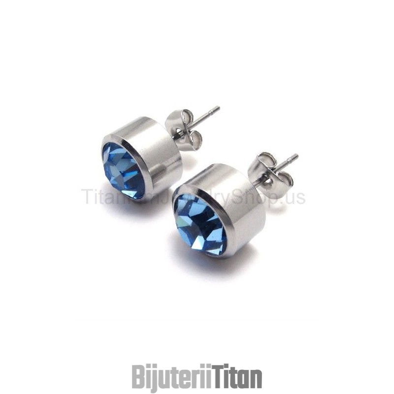 Cercei Argintii Tank Din Titan Și Diamante Albastre
