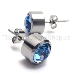 Cercei Argintii Tank Din Titan Și Diamante Albastre