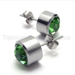 Cercei Argintii Tank Titan Cu Diamante Verzi