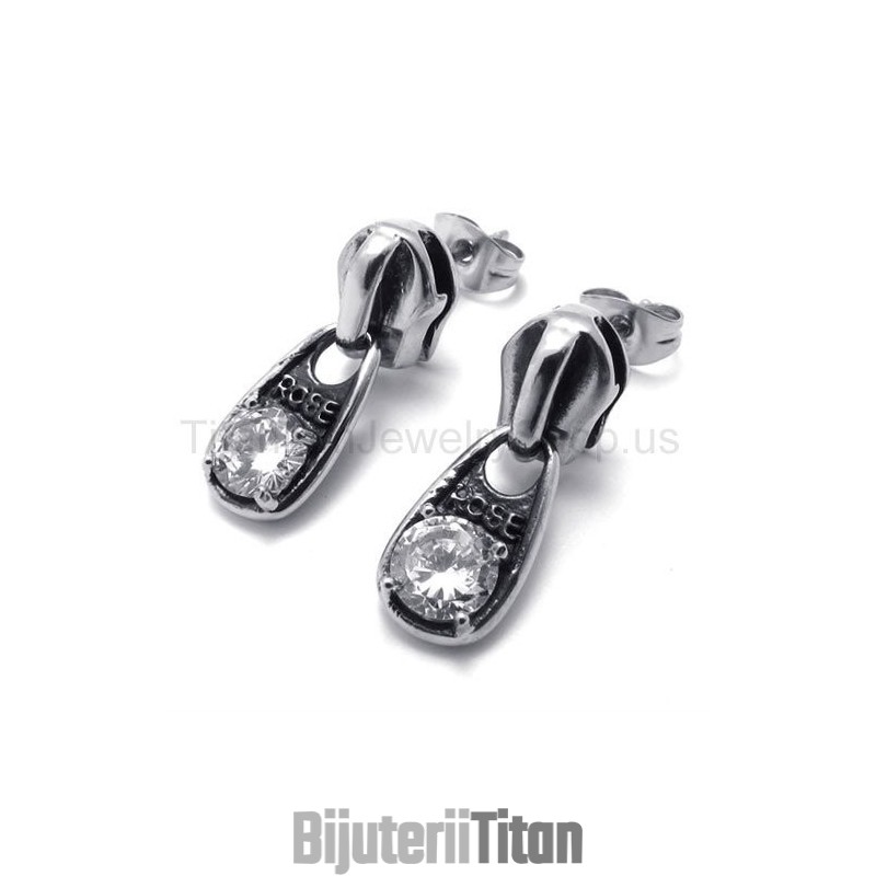 Cercei Retro Din Titan Cu Diamant Alb Cercei Retro Din Titan Cu Diamant Alb
