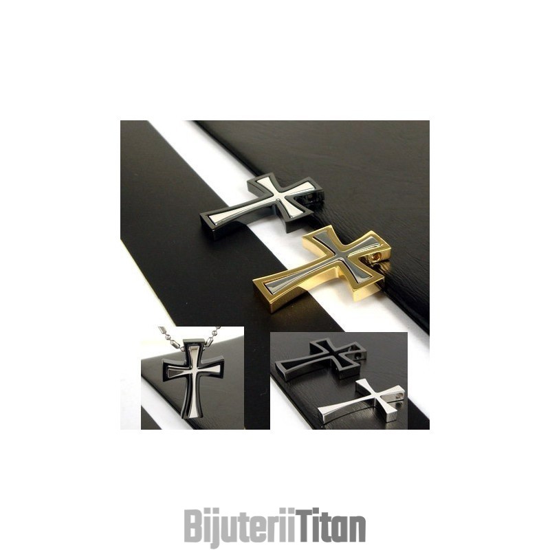 Pandantiv Cruce Bărbătesc Din Oțel Titan 2 Părți - 1 Bucată