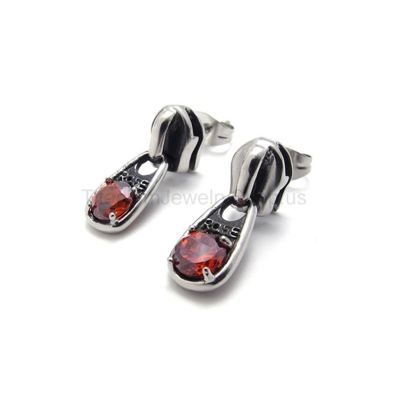 Cercei Retro Din Titan Cu Diamant Roșu Cercei Retro Din Titan Cu Diamant Roșu