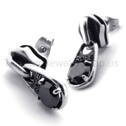 Cercei Retro Din Titan Cu Diamant Negru