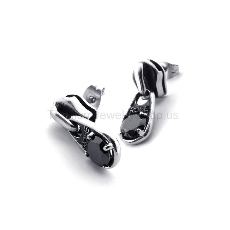 Cercei Retro Din Titan Cu Diamant Negru Cercei Retro Din Titan Cu Diamant Negru
