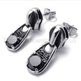 Cercei Retro Din Titan Cu Diamant Negru