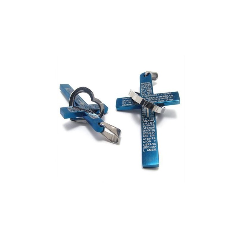 Pandantiv Cool Man Heart Cross Bible Din Oțel Titan (Nou) Culoare Albastră Pandantiv Cool Man Heart Cross Bible Din Oțel Titan (Nou) Culoare Albastră