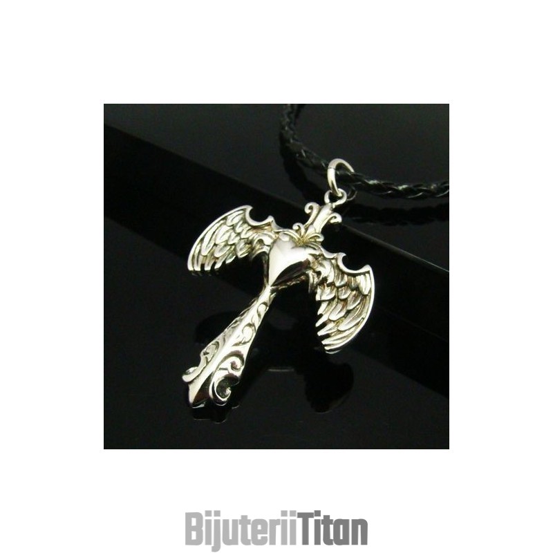 Cool Man Angle Wing Cross Pur Titanium Colier Pandantiv Cadou